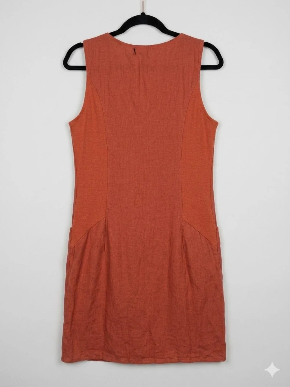 NWT Lina Tomei Linen Coccio Dress, Sz M. Rust, Burnt Orange With Beading - Picture 3 of 10